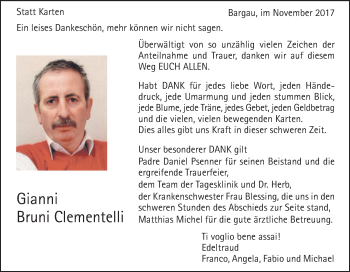 Traueranzeige von Gianni Bruni Clementelli von Gmünder Tagespost