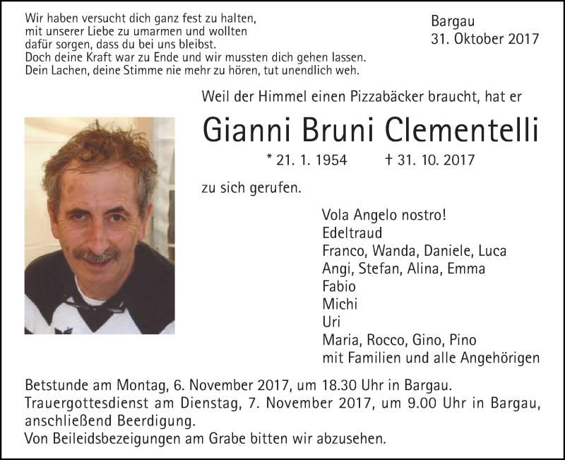  Traueranzeige für Gianni Bruni Clementelli vom 02.11.2017 aus Gmünder Tagespost