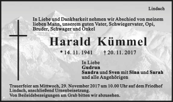 Traueranzeige von Harald Kümmel  von Gmünder Tagespost