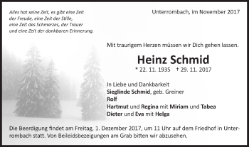 Traueranzeige von Heinz Schmid von Schwäbische Post