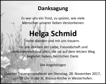 Traueranzeige von Helga Schmid von Schwäbische Post