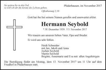 Traueranzeige von Hermann Seybold von Gmünder Tagespost