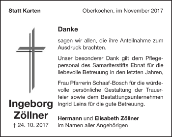 Traueranzeige von Ingeborg Zöllner von Amtsblatt_Oko