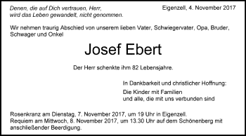 Traueranzeige von Josef Ebert von Schwäbische Post