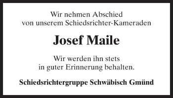 Traueranzeige von Josef Maile von Gmünder Tagespost