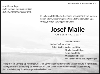 Traueranzeige von Josef Maile von Schwäbische Post