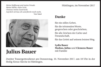 Traueranzeige von Julius Bauer von Schwäbische Post