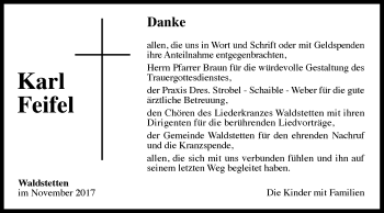 Traueranzeige von Karl Feifel von Gmünder Tagespost