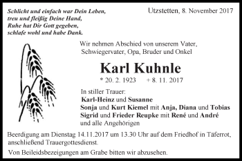 Traueranzeige von Karl Kuhnle