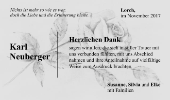 Traueranzeige von Karl Neuberger von Gmünder Tagespost