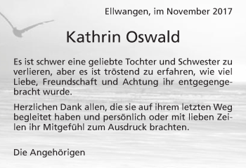 Traueranzeige von Kathrin Oswald von Schwäbische Post