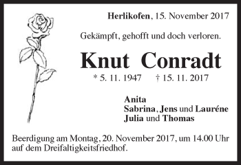 Traueranzeige von Knut Conradt von Gmünder Tagespost