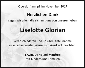 Traueranzeige von Liselotte Glorian von Schwäbische Post