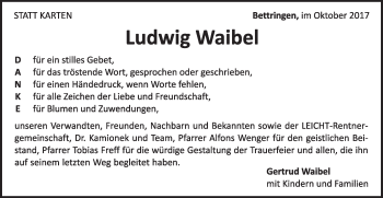 Traueranzeige von Ludwig Waibel von Gmünder Tagespost