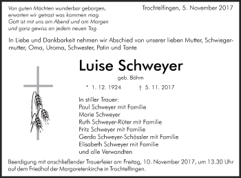 Traueranzeige von Luise Schweyer von Schwäbische Post