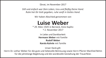 Traueranzeige von Luise Weber von Schwäbische Post