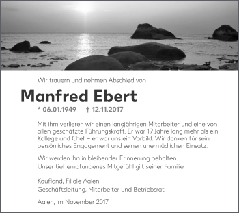 Traueranzeige von Manfred Ebert von Schwäbische Post