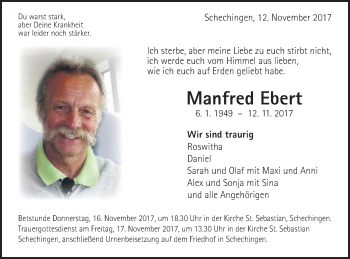 Traueranzeige von Manfred Ebert von Schwäbische Post