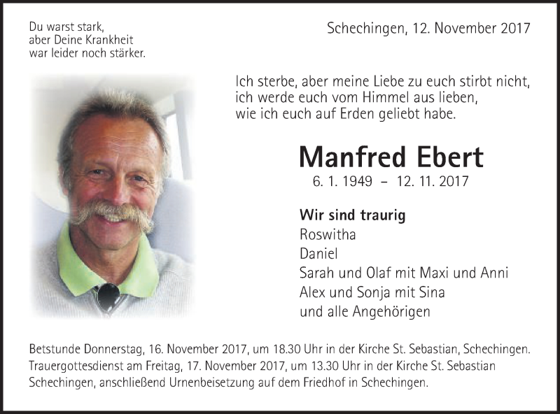  Traueranzeige für Manfred Ebert vom 15.11.2017 aus Schwäbische Post