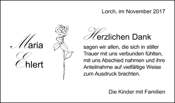 Traueranzeige von Maria Ehlert von Gmünder Tagespost