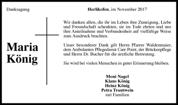 Traueranzeige von Maria König von Gmünder Tagespost