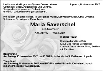 Traueranzeige von Maria Saverschel von Schwäbische Post