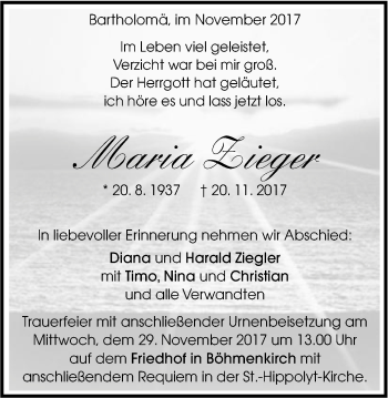 Traueranzeige von Maria Zieger von Gmünder Tagespost