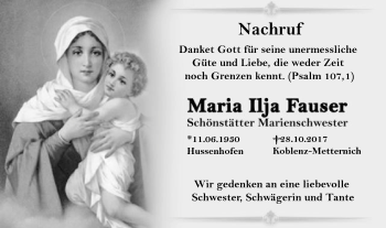 Traueranzeige von Maria Ilja Fauser von Gmünder Tagespost