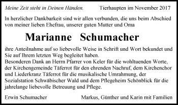 Traueranzeige von Marianne Schumacher von Gmünder Tagespost