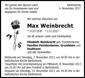 Traueranzeige von Max Weinbrecht von Gmünder Tagespost