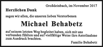 Traueranzeige von Michael Behabetz von Gmünder Tagespost