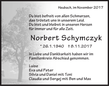 Traueranzeige von Norbert Schymczyk von Gmünder Tagespost