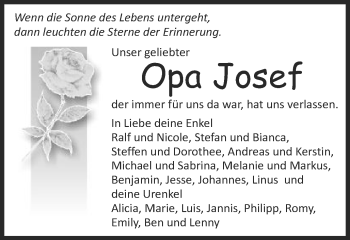 Traueranzeige von Opa Josef  von Schwäbische Post