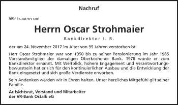 Traueranzeige von Oscar Strohmaier von Schwäbische Post