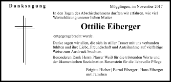 Traueranzeige von Ottilie Eiberger von Gmünder Tagespost