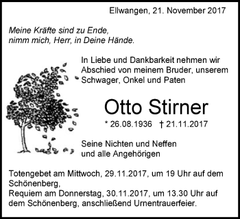 Traueranzeige von Otto Stirner von Schwäbische Post
