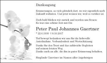 Traueranzeige von Peter Paul Johannes Gaertner von Schwäbische Post