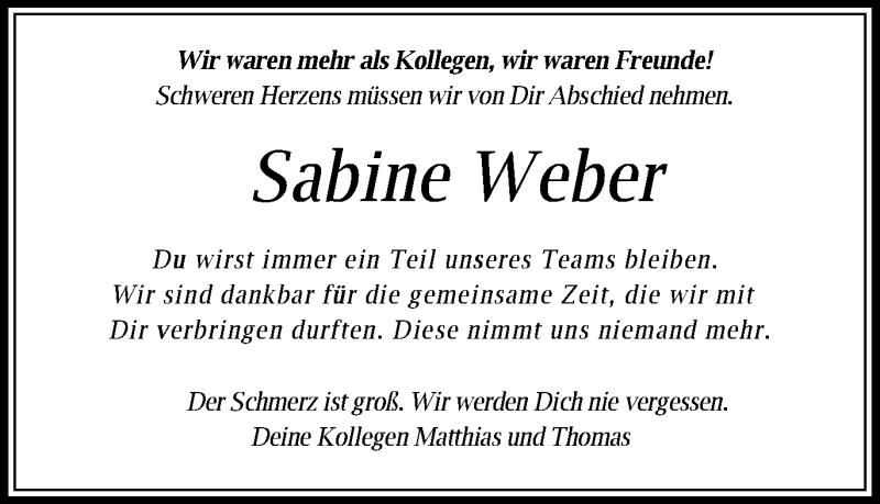  Traueranzeige für Sabine Weber vom 20.11.2017 aus Schwäbische Post