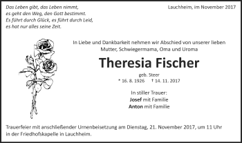 Traueranzeige von Theresia Fischer von Schwäbische Post