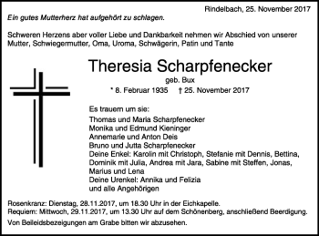 Traueranzeige von Theresia Scharpfenecker von Schwäbische Post