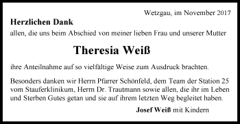 Traueranzeige von Theresia Weiß von Gmünder Tagespost