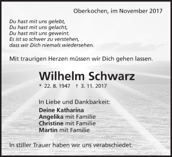 Traueranzeige von Wilhelm Schwarz von Amtsblatt_Oko