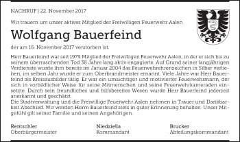 Traueranzeige von Wolfgang Bauerfeind von Schwäbische Post