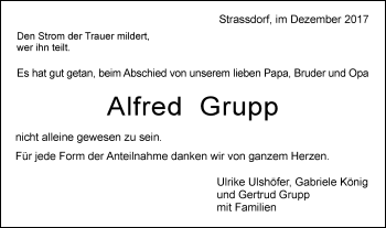 Traueranzeige von Alfred Grupp von Gmünder Tagespost