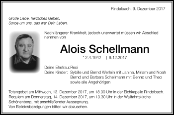 Traueranzeige von Alois Schellmann von Schwäbische Post