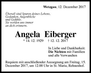Traueranzeige von Angela Eiberger von Gmünder Tagespost