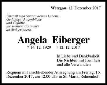 Traueranzeige von Angela Eiberger