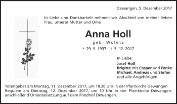 Traueranzeige von Anna Holl von Schwäbische Post