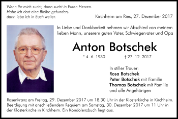 Traueranzeige von Anton Botschek von Schwäbische Post