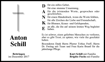 Traueranzeige von Anton Schill von Gmünder Tagespost